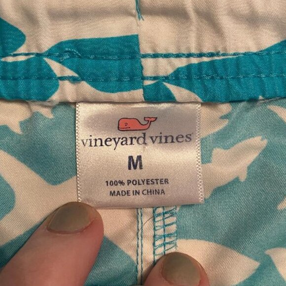 Vineyard Vines Preppy Swim Trunks Blue Lined Board Shorts with Sharks, Medium - Picture 4 of 6